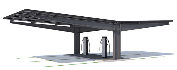 Megasol carportløsninger med tagintegrerede solceller 3 Megasol dobbeltvingede solcellecarport med plads til 4 biler