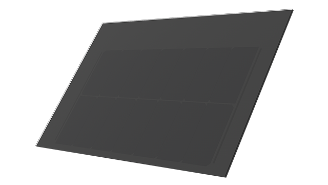 Megasol MATCH Slate - integrerede solcelleelementer i skifer-look til tag & facade 48 Cell matrix: 2 x 7 HC-Zellen (HC14)
Grid dimension: 380 x 724 mm
